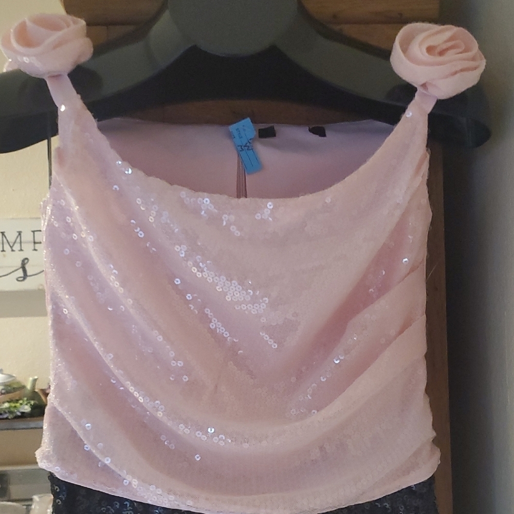 Sparkling Pink Sequin Ruched Crop Top